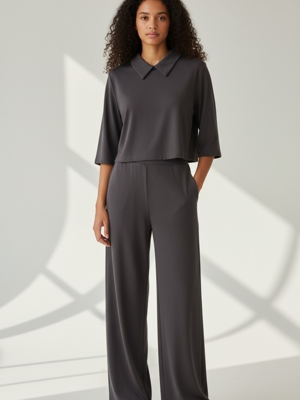 Women's Wide-Leg Pants Pantsuit- Charcoal